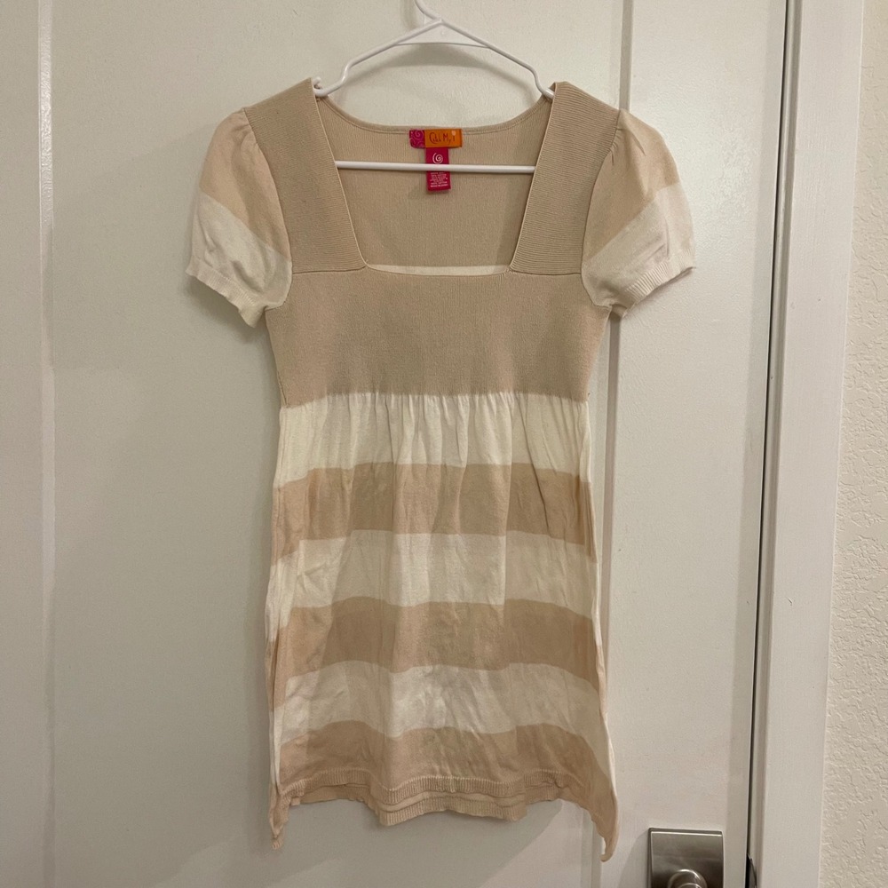 Vintage Oatmeal Striped Babydoll Square Neck Blouse Y2K Streetwear Trendy